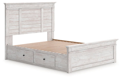Makidern - Queen Panel Storage Bed With Under Bed Storage Unit - Whitewash