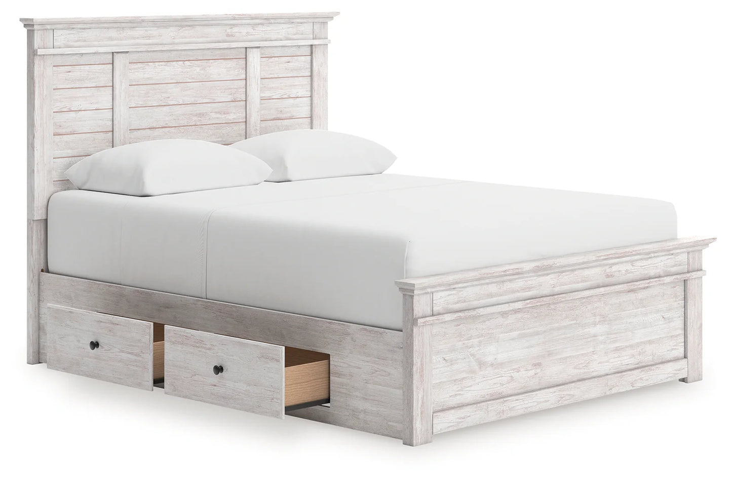 Makidern - Queen Panel Storage Bed With Under Bed Storage Unit - Whitewash