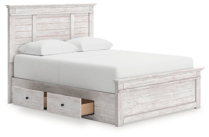 Makidern - Queen Panel Storage Bed With Under Bed Storage Unit - Whitewash