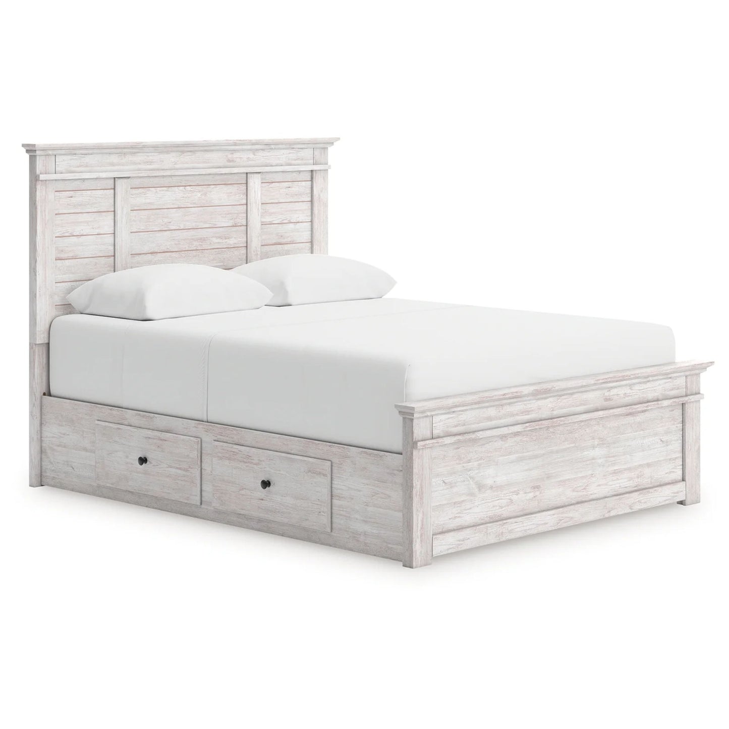 Makidern - Queen Panel Storage Bed With Under Bed Storage Unit - Whitewash