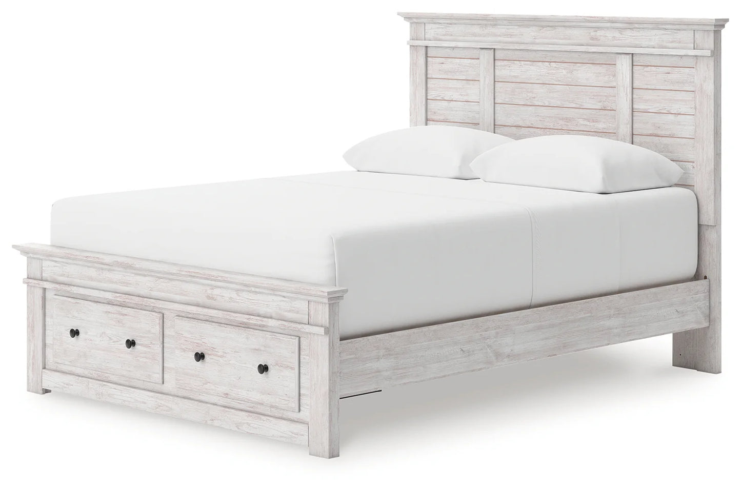 Makidern - Queen Panel Storage Bed With Storage Footboard - Whitewash