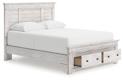 Makidern - Queen Panel Storage Bed With Storage Footboard - Whitewash