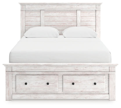 Makidern - Queen Panel Storage Bed With Storage Footboard - Whitewash