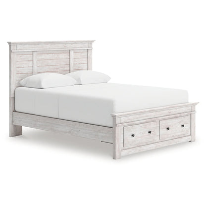 Makidern - Queen Panel Storage Bed With Storage Footboard - Whitewash