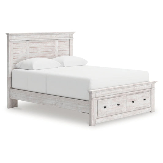 Makidern - Queen Panel Storage Bed With Storage Footboard - Whitewash