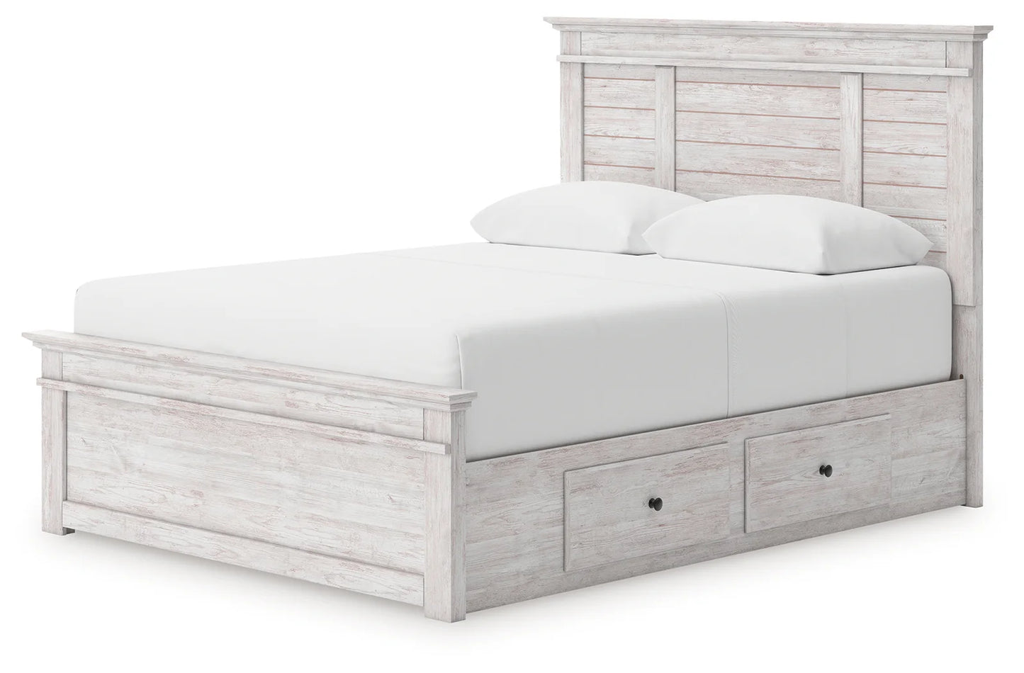 Makidern - Queen Panel Storage Bed With 2 Under Bed Storage Units - Whitewash