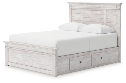 Makidern - Queen Panel Storage Bed With 2 Under Bed Storage Units - Whitewash