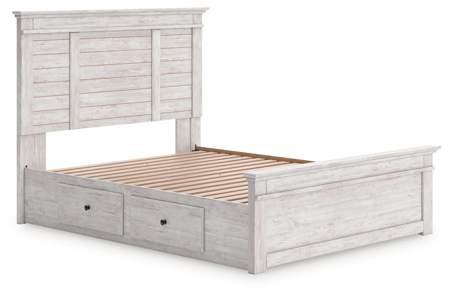 Makidern - Queen Panel Storage Bed With 2 Under Bed Storage Units - Whitewash