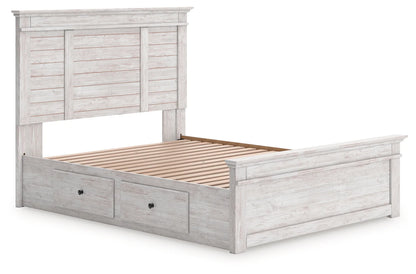 Makidern - Queen Panel Storage Bed With 2 Under Bed Storage Units - Whitewash