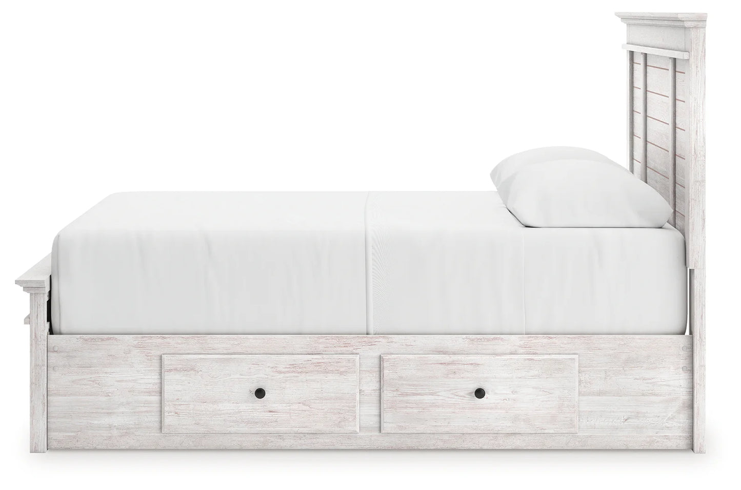 Makidern - Queen Panel Storage Bed With 2 Under Bed Storage Units - Whitewash