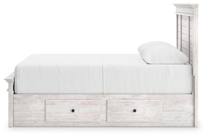 Makidern - Queen Panel Storage Bed With 2 Under Bed Storage Units - Whitewash