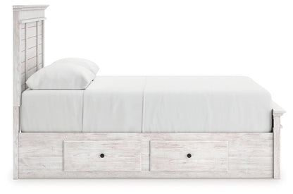 Makidern - Queen Panel Storage Bed With 2 Under Bed Storage Units - Whitewash