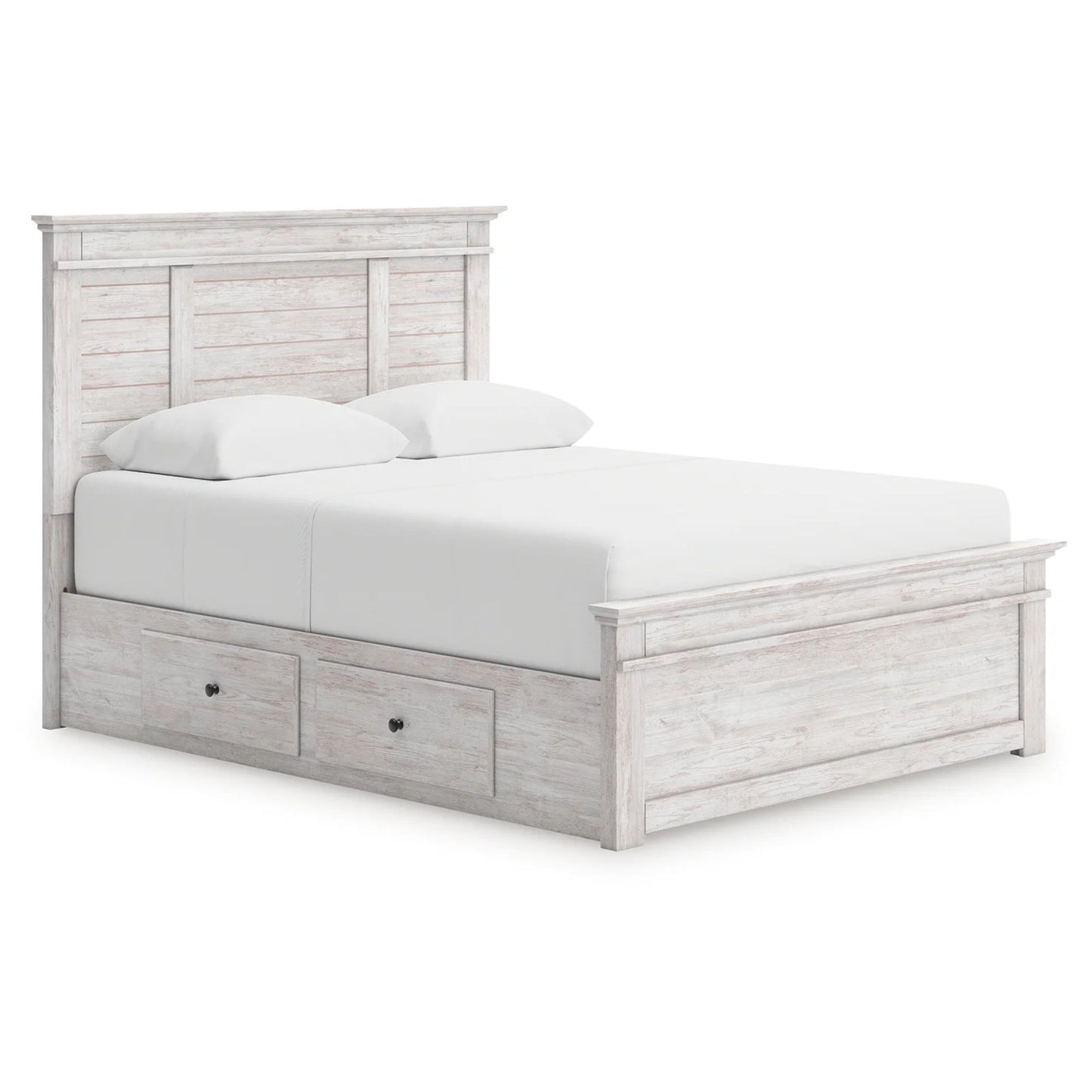 Makidern - Queen Panel Storage Bed With 2 Under Bed Storage Units - Whitewash