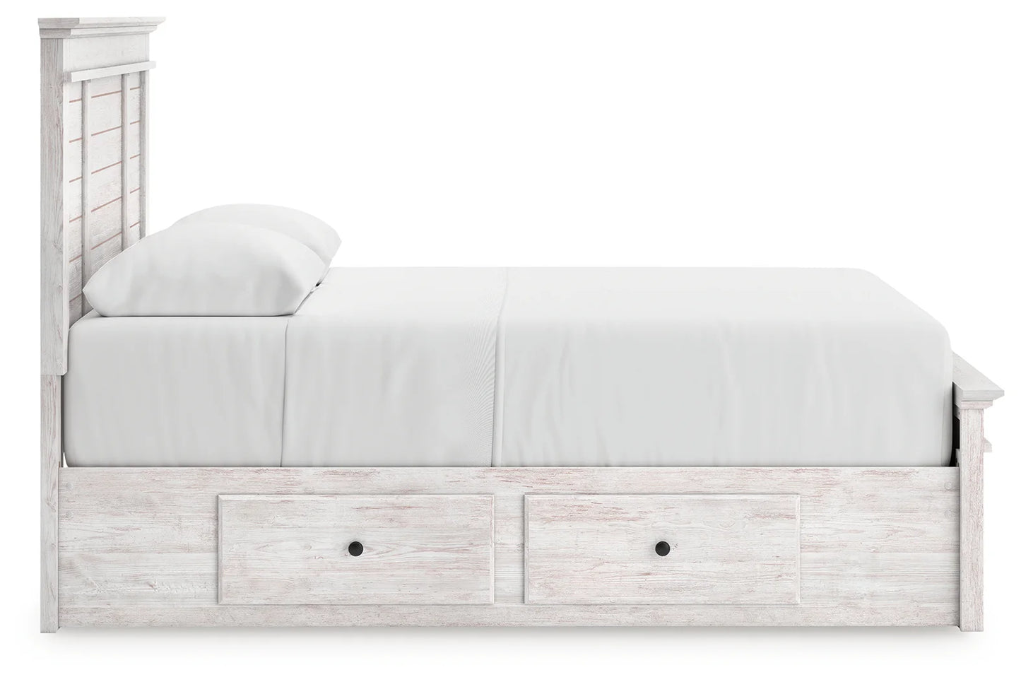 Makidern - Queen Panel Storage Bed With Under Bed Storage Unit And Storage Footboard - Whitewash