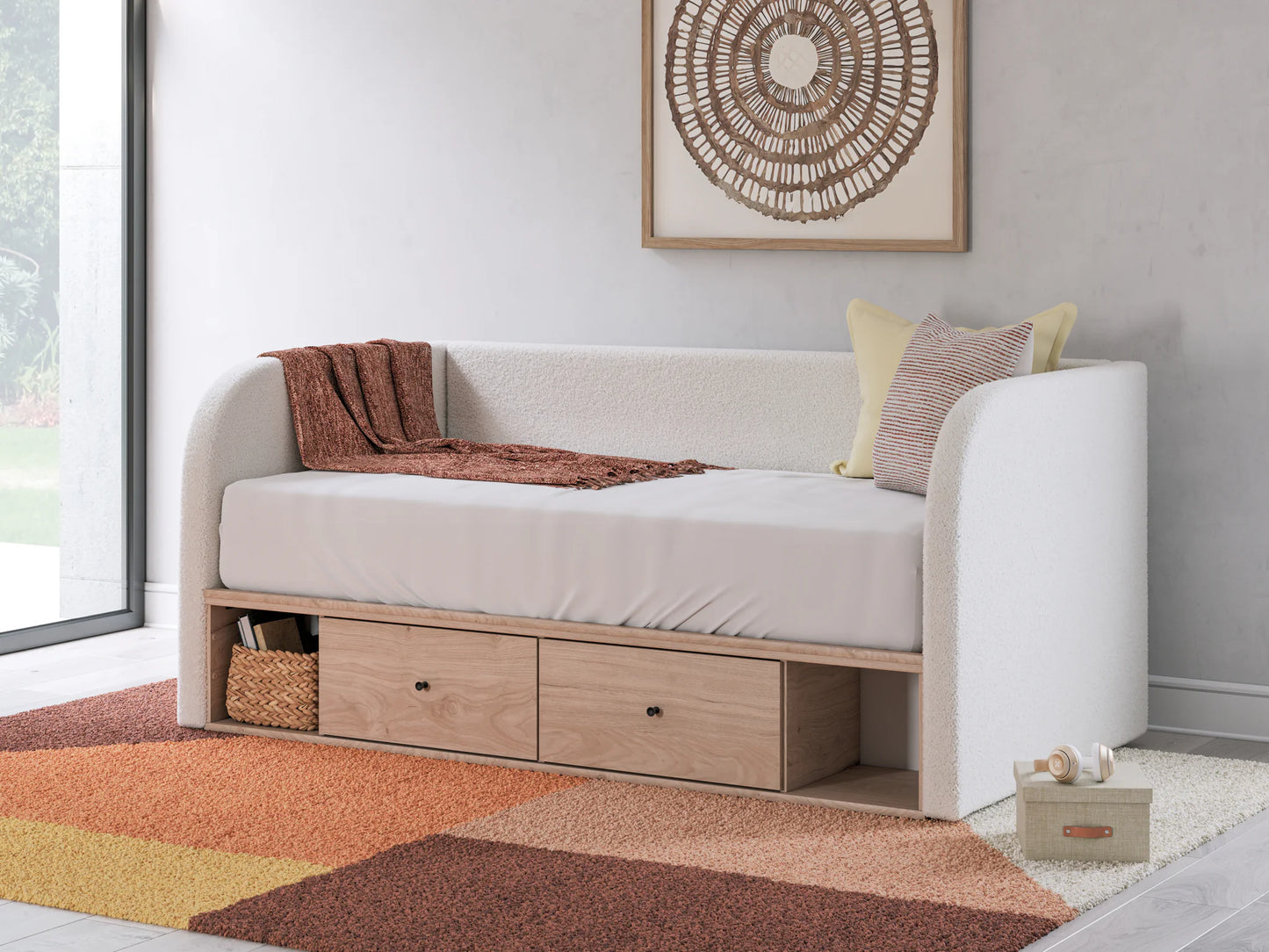 Arloster - Tan / White - Full Upholstered Day Bed With Storage