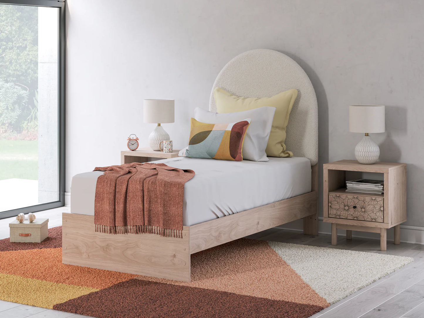 Arloster - Twin Upholstered Panel Bed - Tan / White