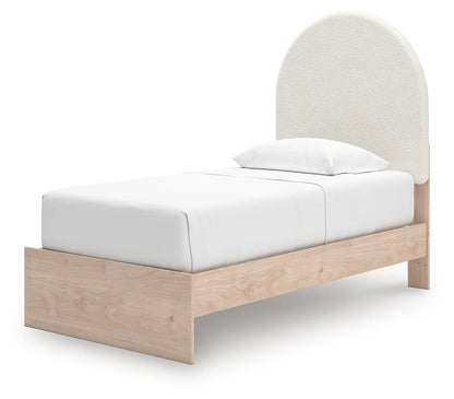 Arloster - Twin Upholstered Panel Bed - Tan / White