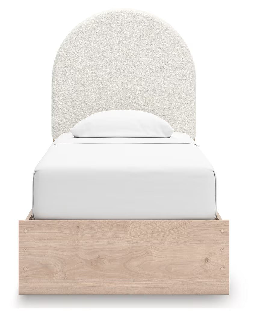 Arloster - Twin Upholstered Panel Bed - Tan / White