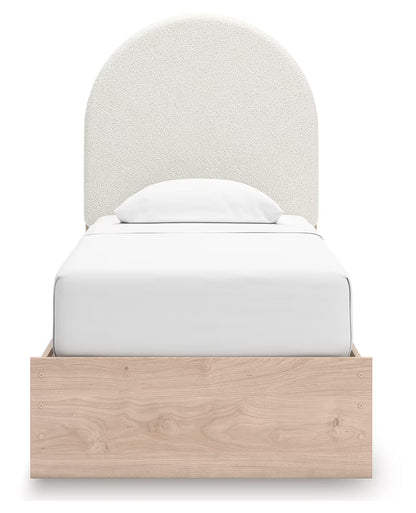 Arloster - Twin Upholstered Panel Bed - Tan / White