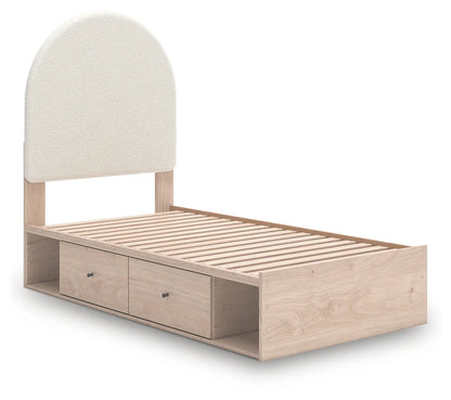 Arloster - Twin Upholstered Panel Bed With Side Storage Unit - Tan / White