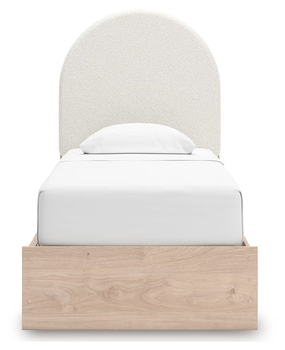 Arloster - Twin Upholstered Panel Bed With Side Storage Unit - Tan / White