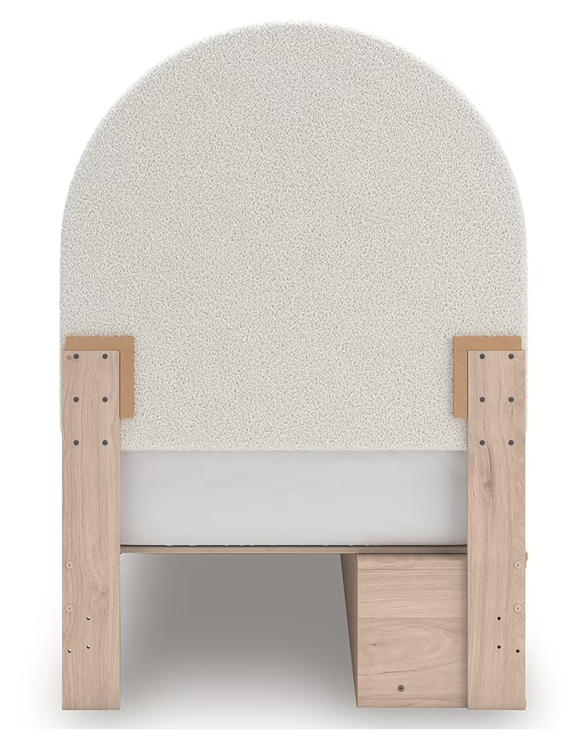 Arloster - Twin Upholstered Panel Bed With Side Storage Unit - Tan / White