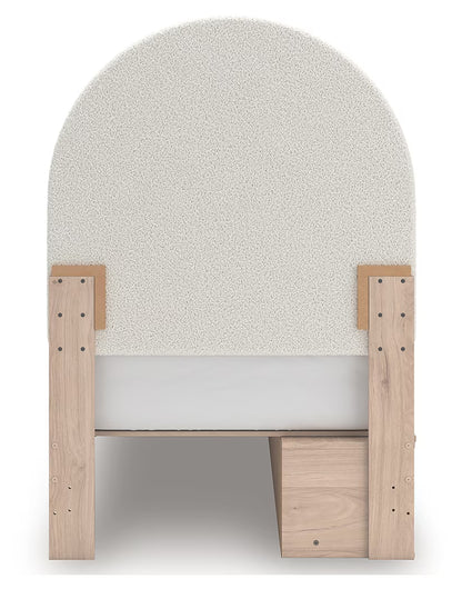 Arloster - Twin Upholstered Panel Bed With Side Storage Unit - Tan / White