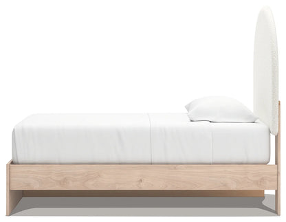 Arloster - Twin Upholstered Panel Bed With Side Storage Unit - Tan / White