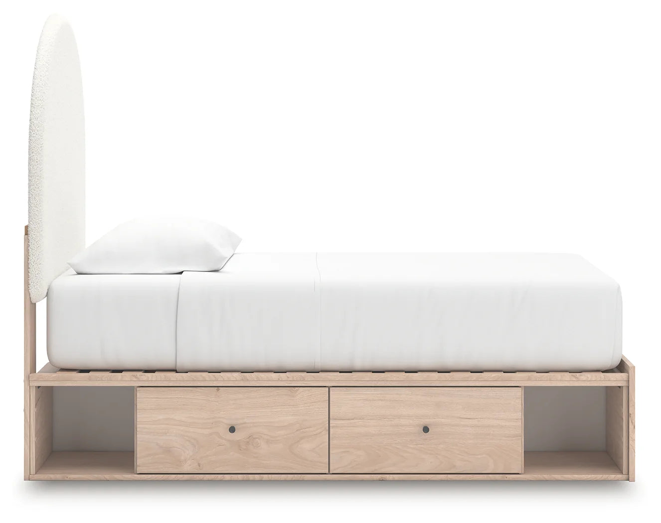 Arloster - Twin Upholstered Panel Bed With Side Storage Unit - Tan / White