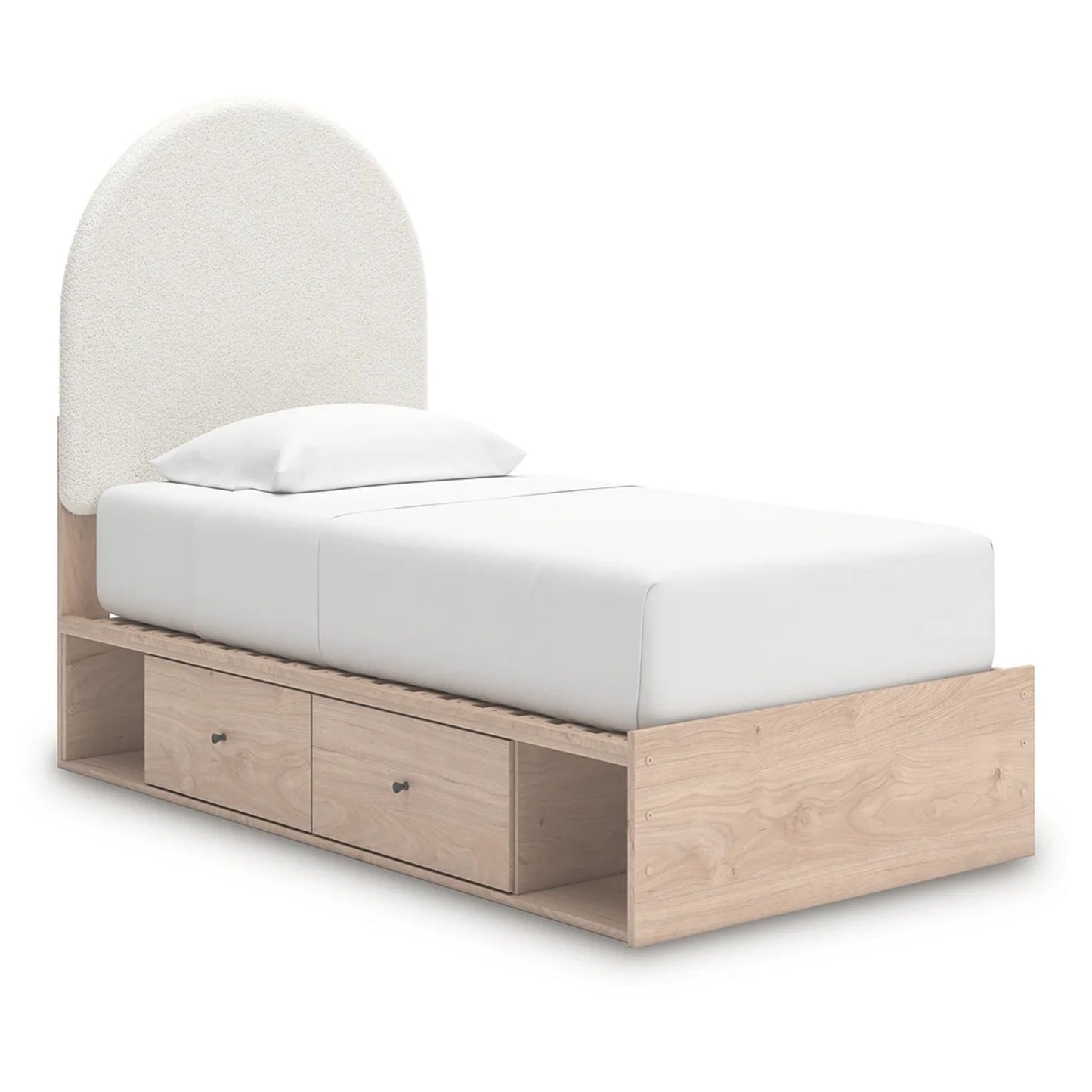 Arloster - Twin Upholstered Panel Bed With Side Storage Unit - Tan / White