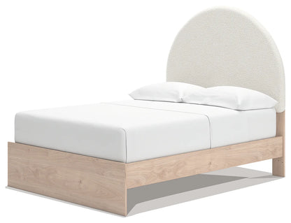 Arloster - Full Upholstered Panel Bed With Side Storage Unit - Tan / White