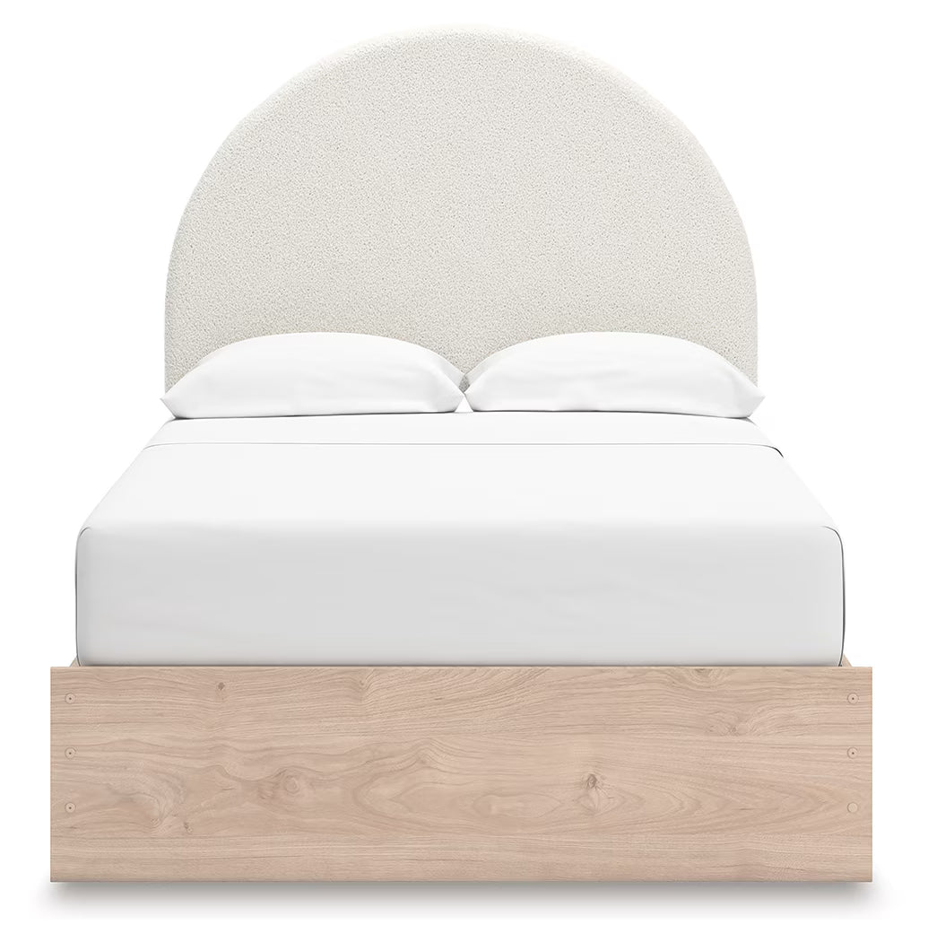 Arloster - Full Upholstered Panel Bed With Side Storage Unit - Tan / White
