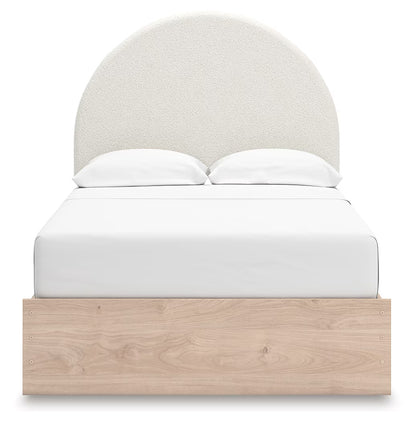 Arloster - Full Upholstered Panel Bed With Side Storage Unit - Tan / White
