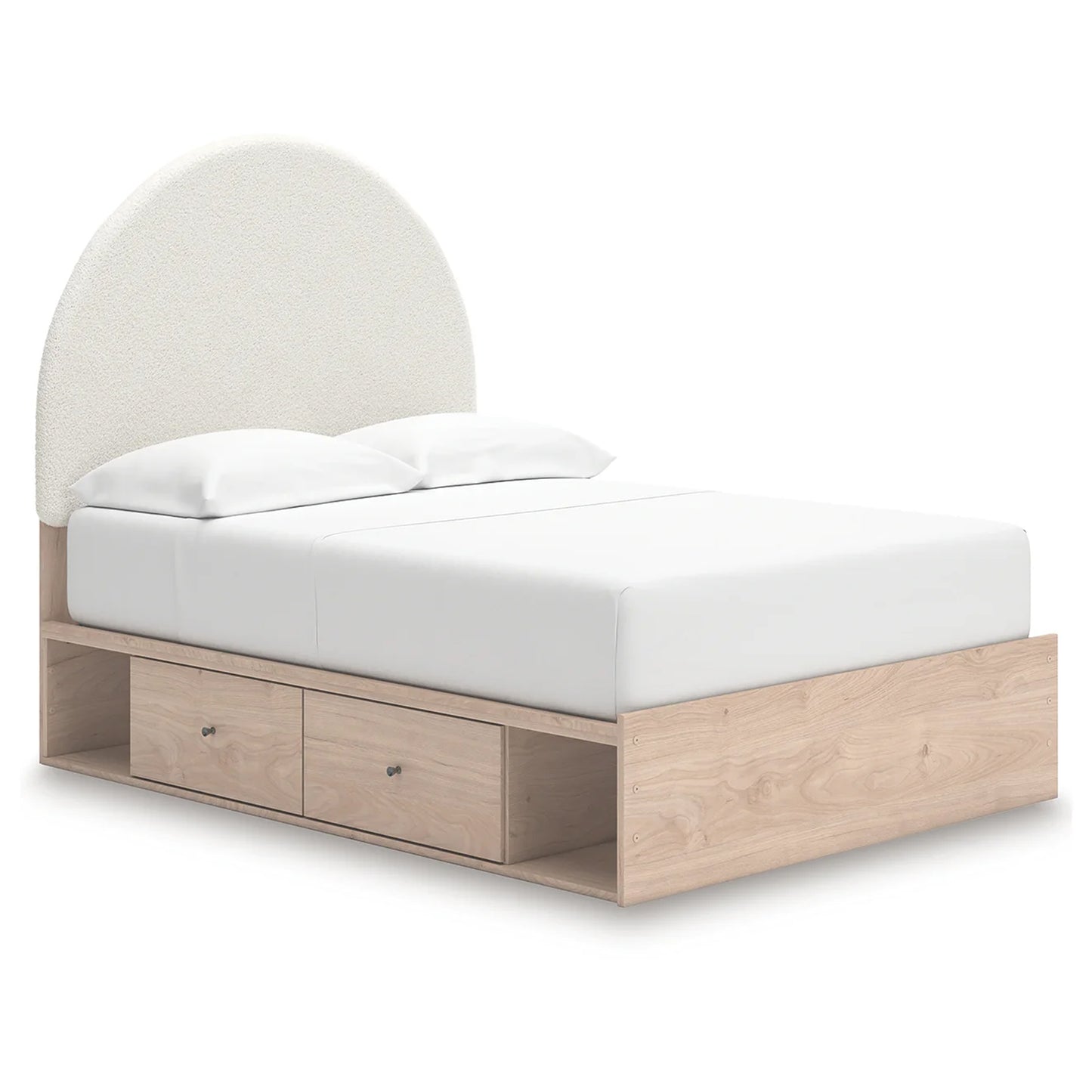 Arloster - Full Upholstered Panel Bed With Side Storage Unit - Tan / White