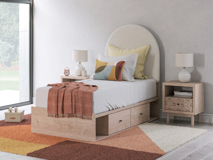 Arloster - Twin Upholstered Panel Bed With 2 Under Bed Storage Units - Tan / White
