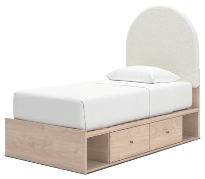 Arloster - Twin Upholstered Panel Bed With 2 Under Bed Storage Units - Tan / White