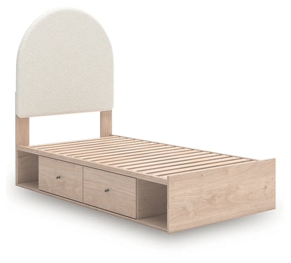 Arloster - Twin Upholstered Panel Bed With 2 Under Bed Storage Units - Tan / White