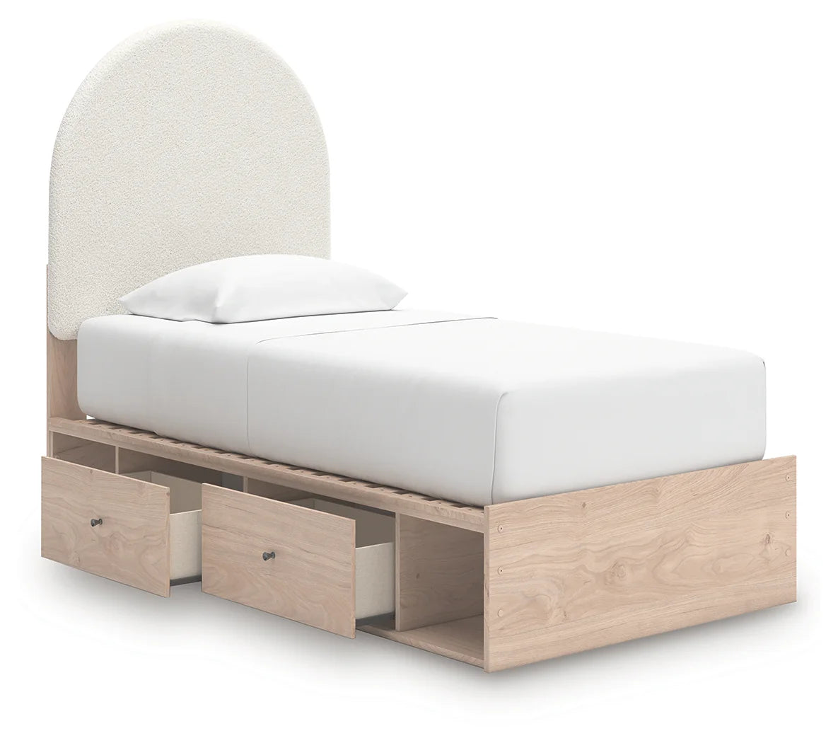 Arloster - Twin Upholstered Panel Bed With 2 Under Bed Storage Units - Tan / White