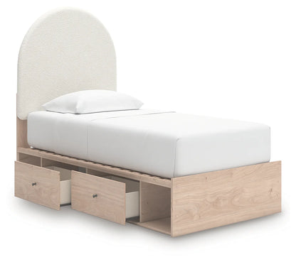 Arloster - Twin Upholstered Panel Bed With 2 Under Bed Storage Units - Tan / White