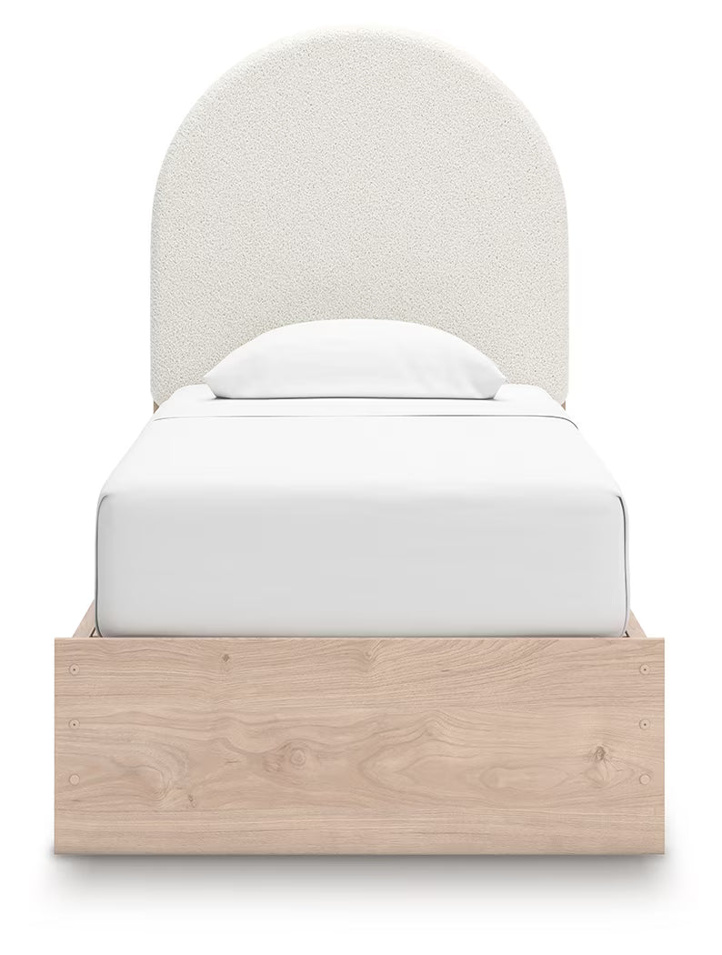 Arloster - Twin Upholstered Panel Bed With 2 Under Bed Storage Units - Tan / White