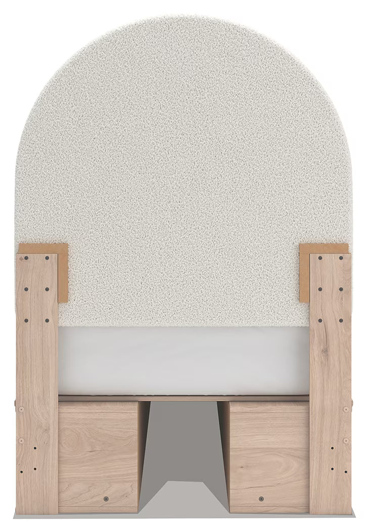 Arloster - Twin Upholstered Panel Bed With 2 Under Bed Storage Units - Tan / White