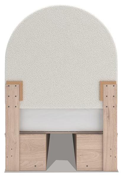 Arloster - Twin Upholstered Panel Bed With 2 Under Bed Storage Units - Tan / White