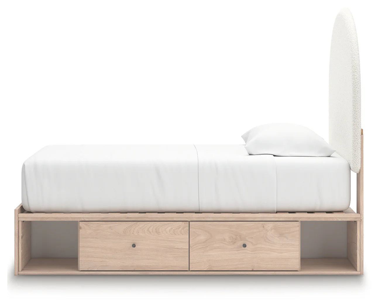 Arloster - Twin Upholstered Panel Bed With 2 Under Bed Storage Units - Tan / White