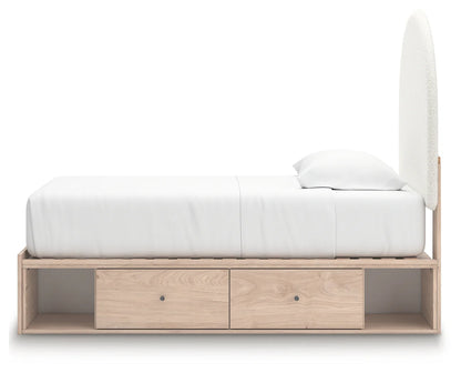 Arloster - Twin Upholstered Panel Bed With 2 Under Bed Storage Units - Tan / White