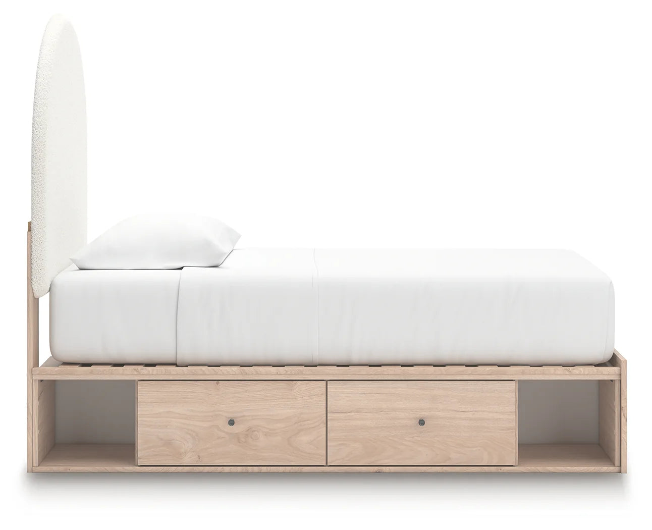 Arloster - Twin Upholstered Panel Bed With 2 Under Bed Storage Units - Tan / White