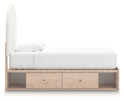 Arloster - Twin Upholstered Panel Bed With 2 Under Bed Storage Units - Tan / White