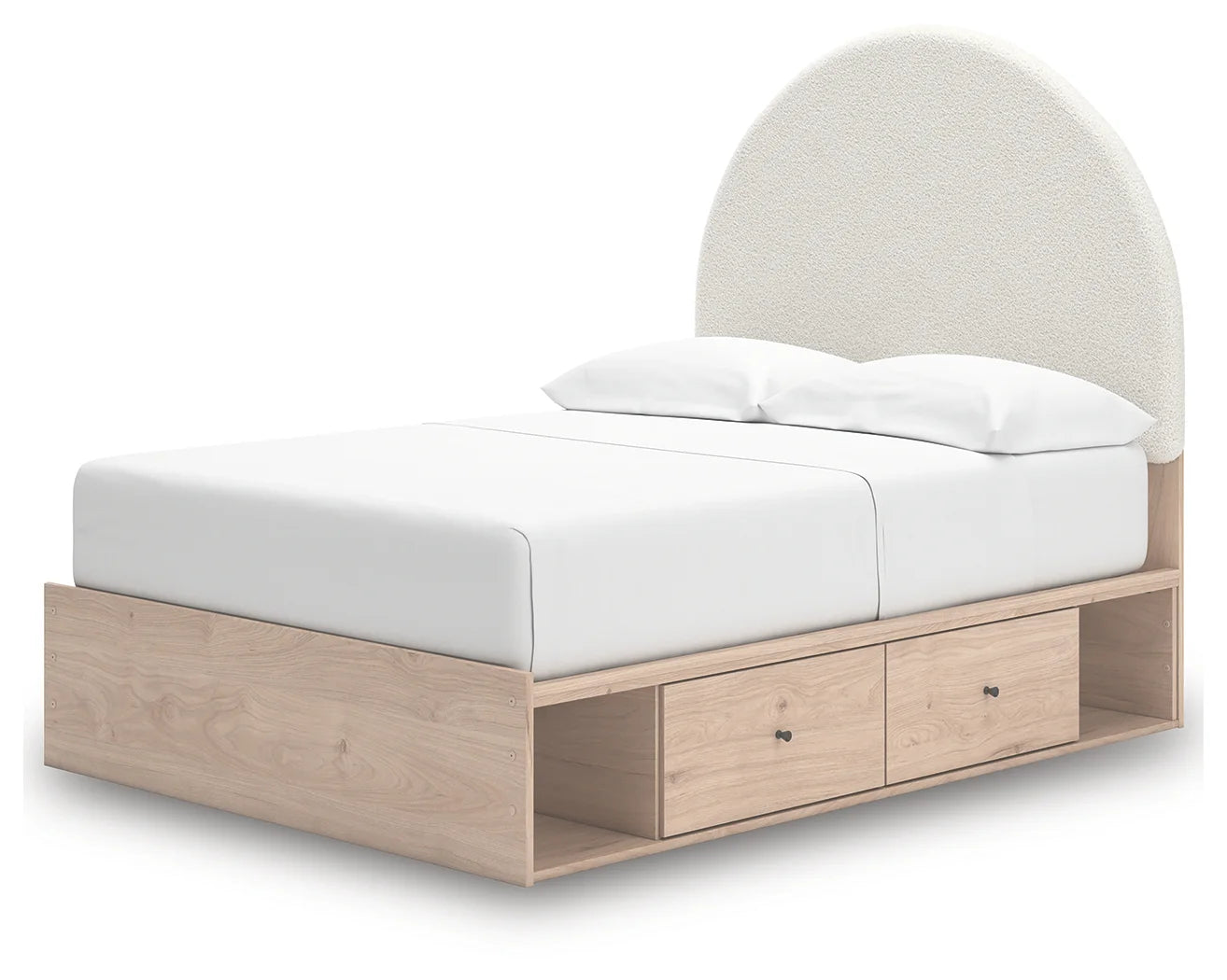 Arloster - Full Upholstered Panel Bed With 2 Under Bed Storage Units - Tan / White