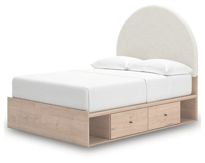 Arloster - Full Upholstered Panel Bed With 2 Under Bed Storage Units - Tan / White