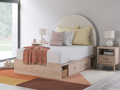 Arloster - Full Upholstered Panel Bed With 2 Under Bed Storage Units - Tan / White