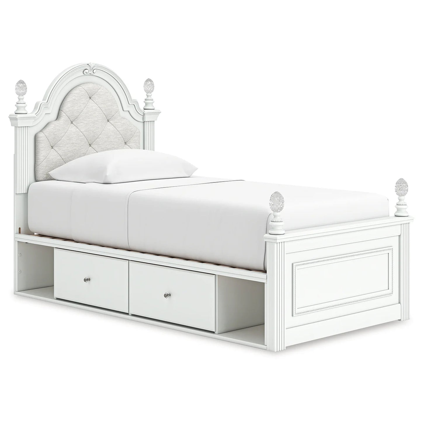 Kozlani - Twin Upholstered Panel Storage Bed - White